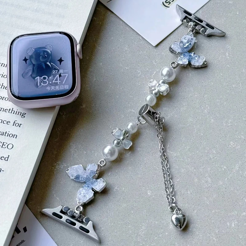 مناسبة ل أبل IWatch 9 8 7 6 5 الصيف الجليدية فراشة اللؤلؤ سوار معدني 42 46 49 مللي متر الجيل حزام ساعة اليد الساعات #2