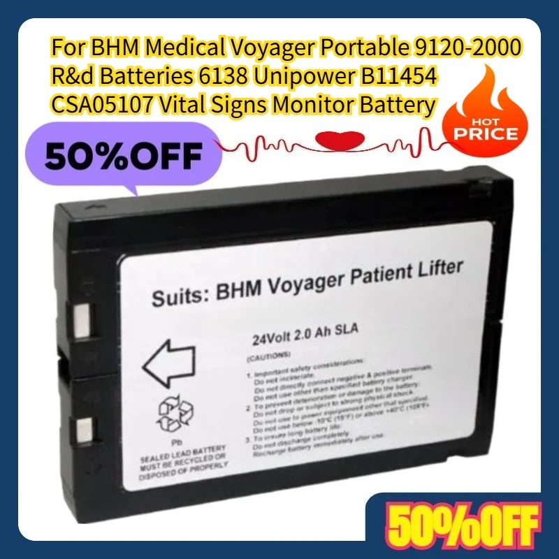 

For BHM Medical Voyager Portable 9120-2000 R&d Batteries 6138 Unipower B11454 CSA05107 Vital Signs Monitor Battery