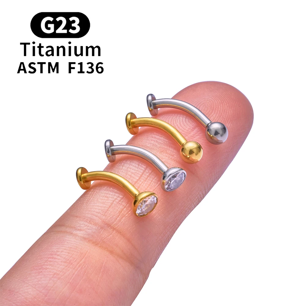 ASTM F136 Titan gebogener Bauchnabelring 14G CZ Faden flache Rückseite Nabelpiercing Langhantel Labret Lippenbolzen Punk Körperschmuck – Detail 13