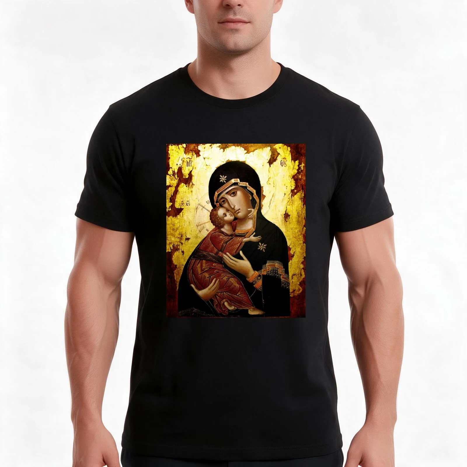 Virgin Mary, Theotokos, Mother of God, God-bearer T-Shirt, Summer Casual Cotton Tee, Oversized Streetwear Tops, Unisex Men Women
