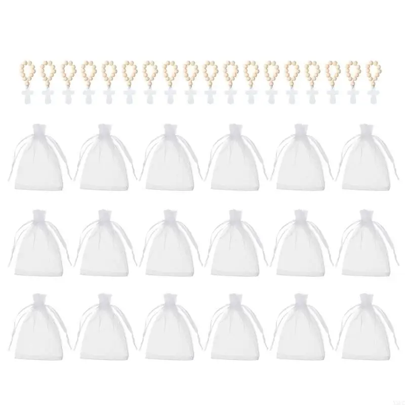 18Pcs Prayer Rosary Beads with Mesh Bag First Communions Baptisms Gift X3UC
