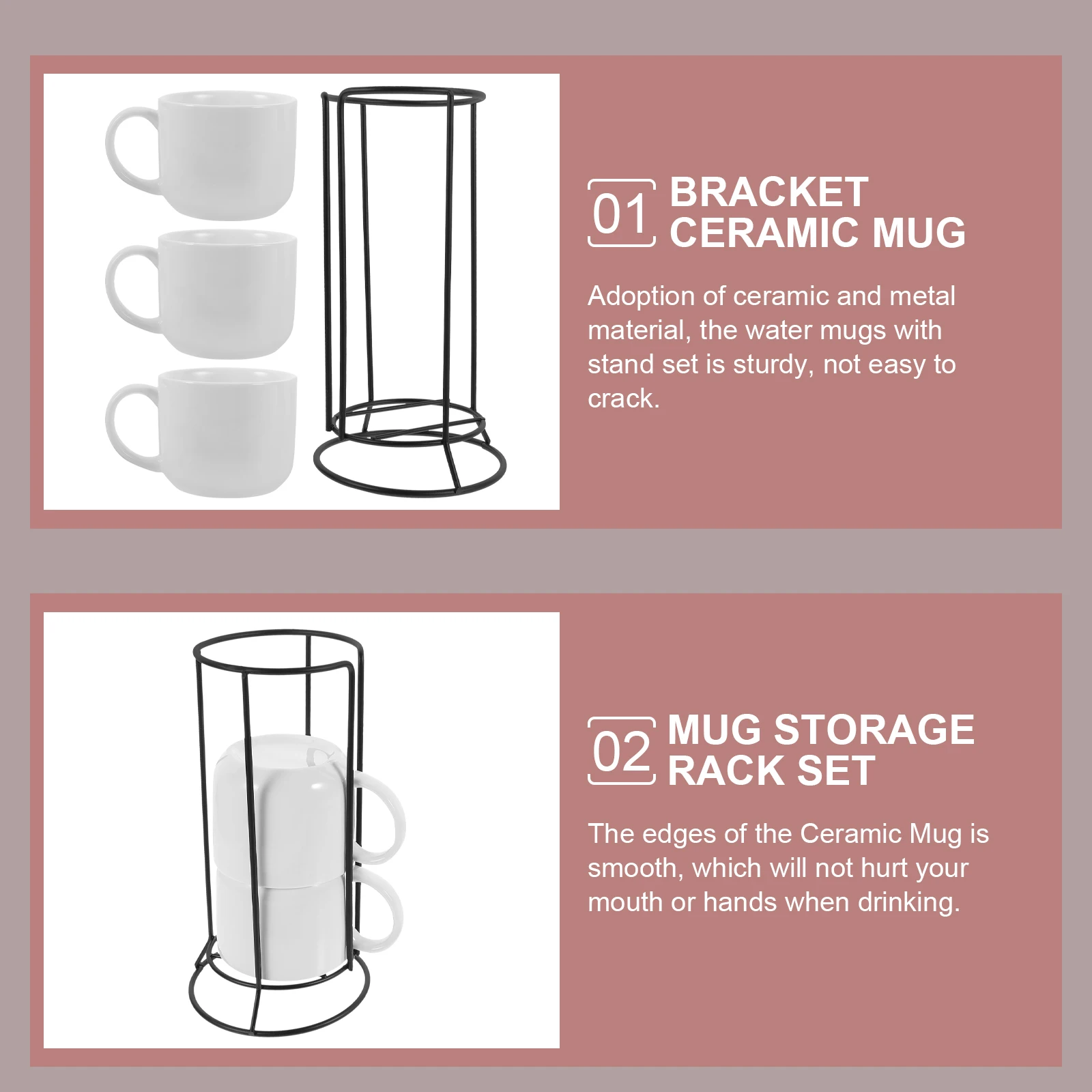 

Mug Set Mugs Porcelain Ceramic Tea Cup Storage Rack Office Iron Water Coffee Cups