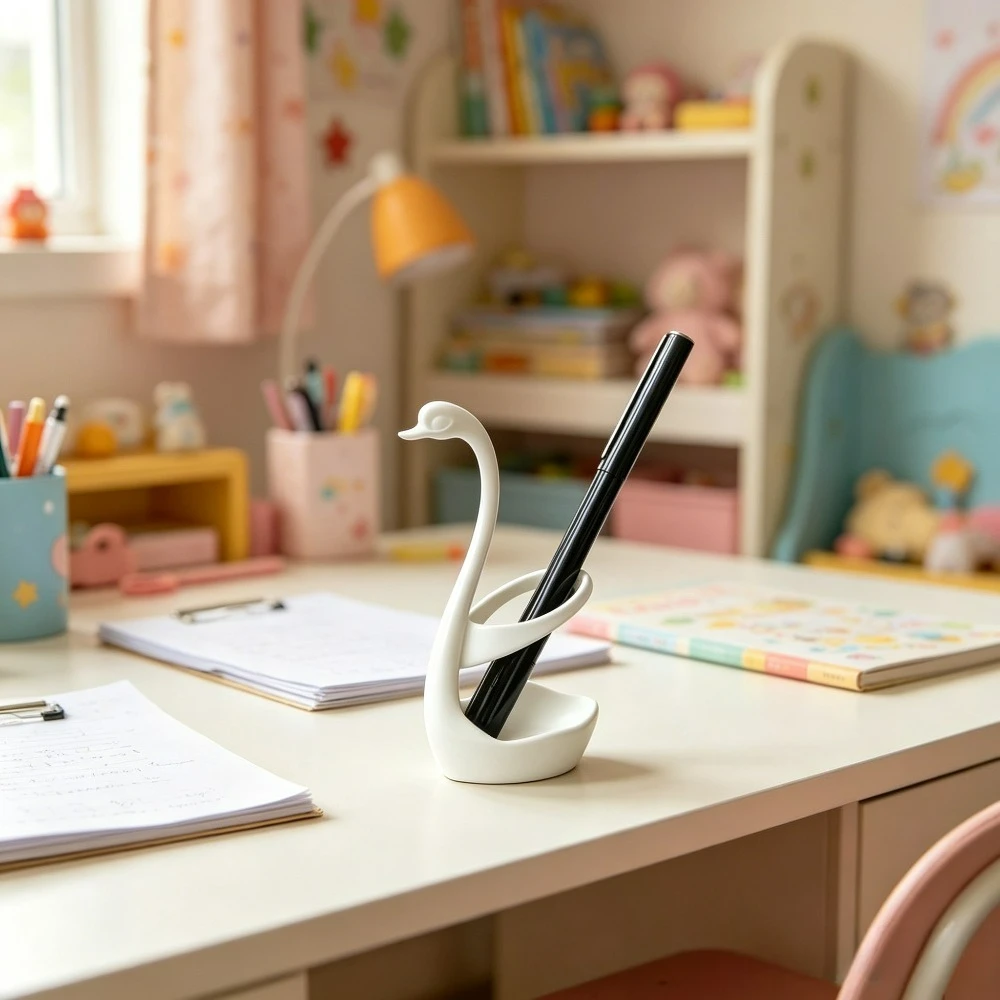 Abstract Swan Pen Holder 3D Printed White Minimalist Bird Shaped Pencil Storage Rack Aesthetic Office Bedroom Desk Tabletop Gift