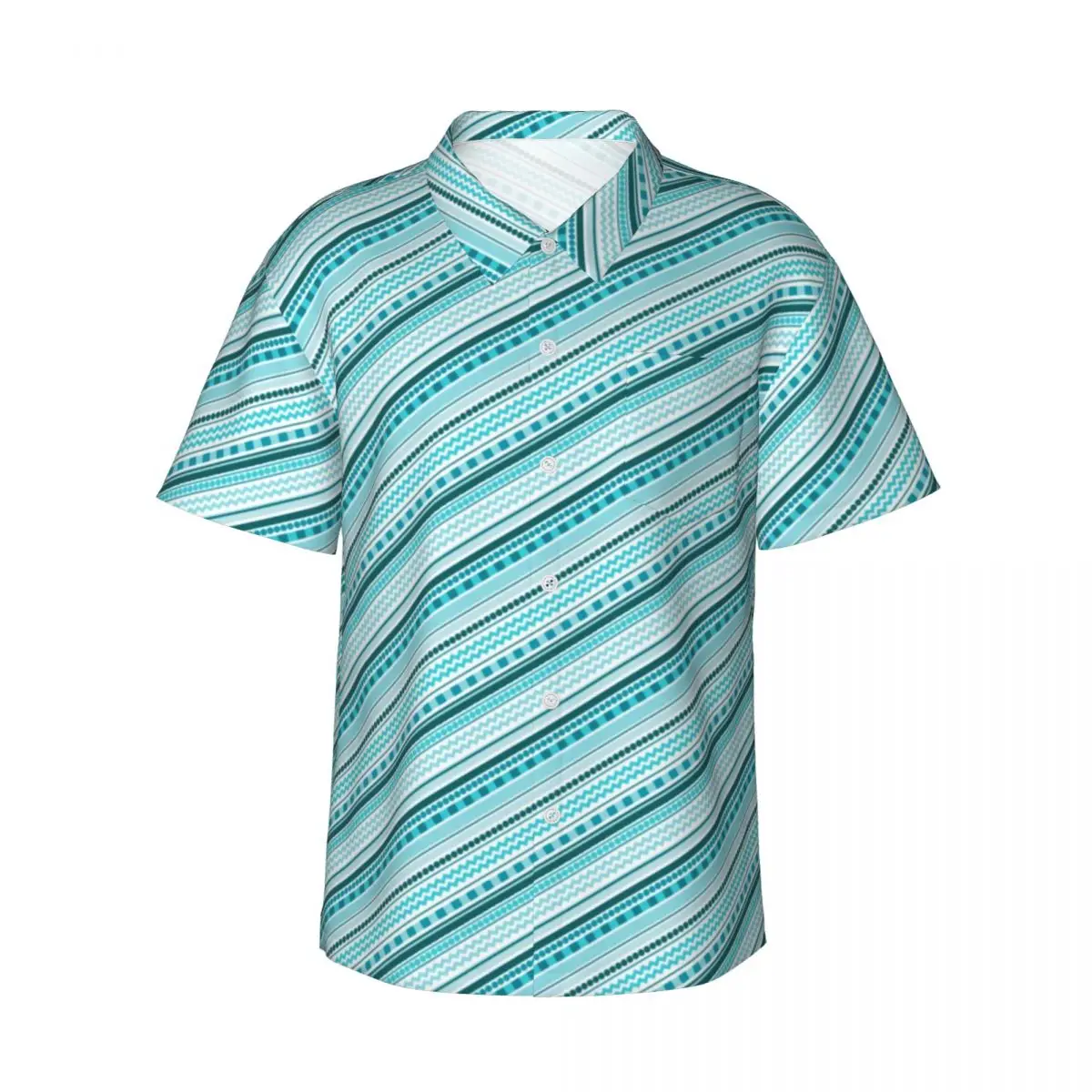 Retro Dots And Stripes Beach Shirt Mens Blue Line Design Casual Shirts Hawaii Short-Sleeve Elegant Oversized Blouses Gift Idea