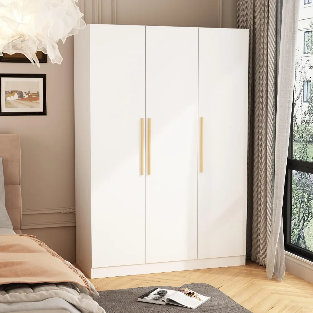 Wardrobe Armoire with 3 Doors, Wardrobe Closet for Bedroom with Hanging Rod & Shelves, Bedroom Armoire, White