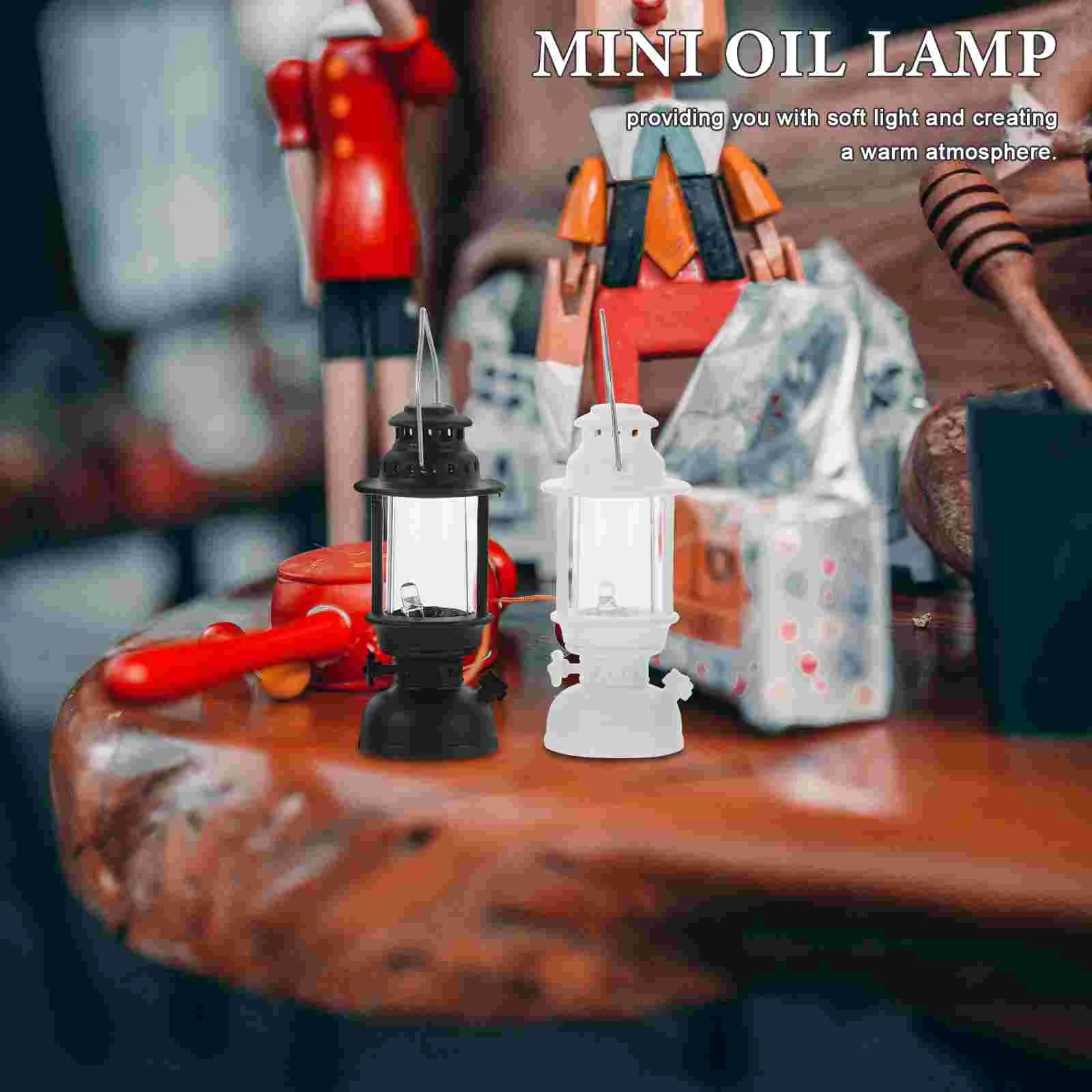 2 Pcs Toy Room Retro Kerosene Lamp Model Mini Lanterns Pp Haunted Dollhouse Accessories