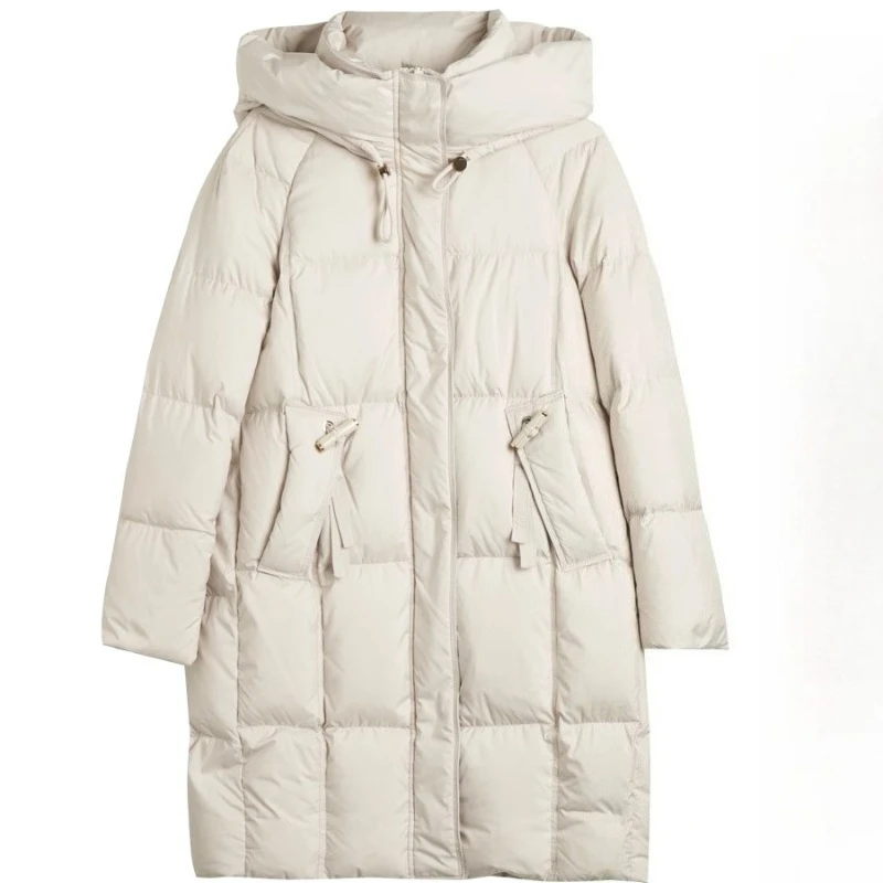 OLrain Dames Lange Donsjack 2025, Winter Stand Capuchon Kraag Abrikoos Kleur Warm Commuter Veelzijdige Puffer Jas GWO56DY95051