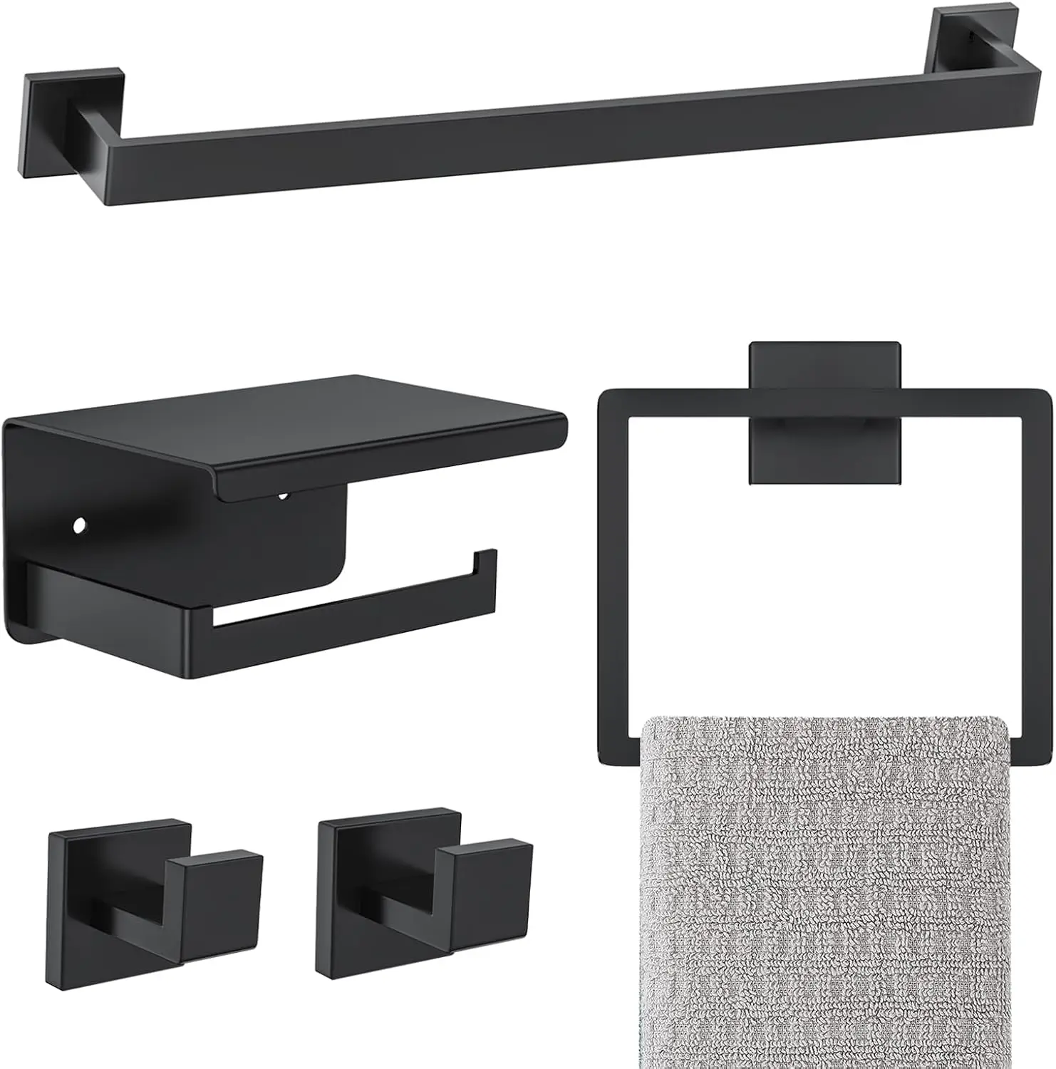 

Matte Black Bathroom Hardware Accessories Set 5-Pieces Black Towel Bar Set Stainless Steel Towel Holder Set 16 Inch Towel Bar,To