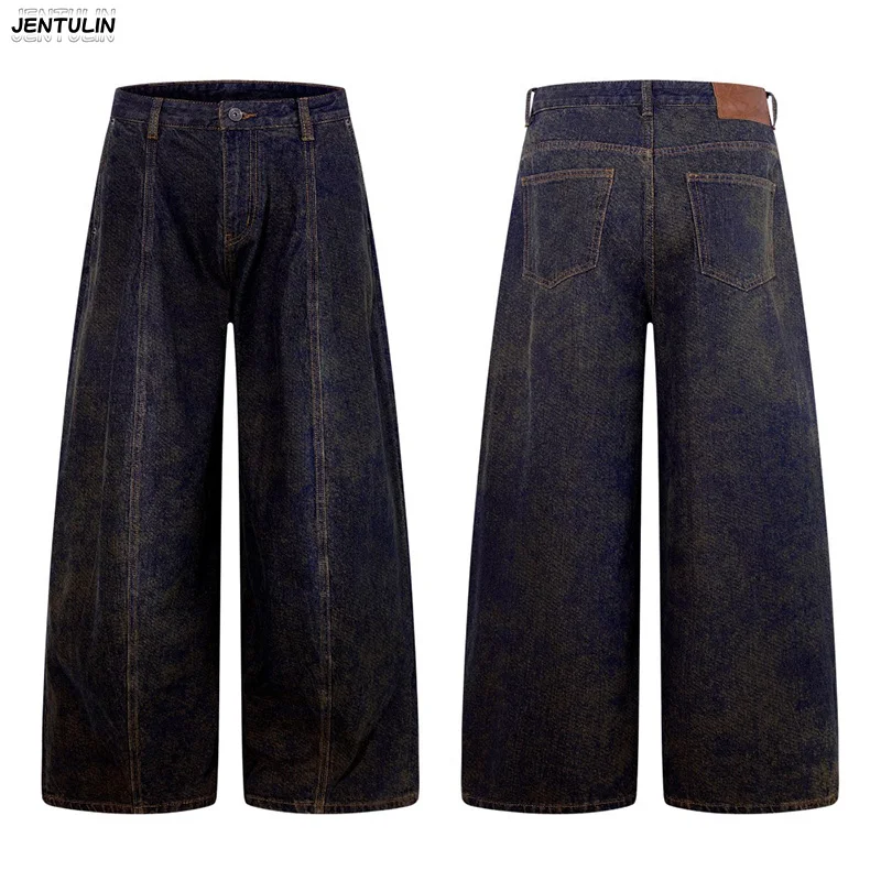 

Мужские джинсы унисекс в стиле Y2K: широкие, с эффектом потертости, с сегментацией, в стиле ретро, с узором «снежинка», для уличной моды