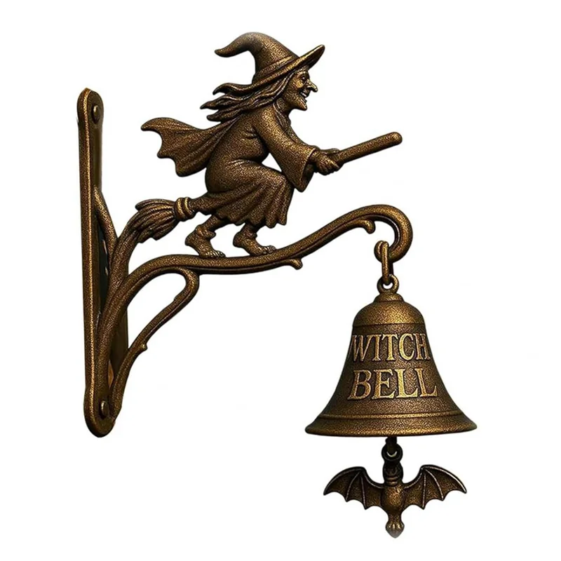 VOFUN-Welcome Doorbell Halloween Witch Bell Vintage Metal Home مدخل الباب جدار جبل مخيف ديكور جرس صاحب المتجر