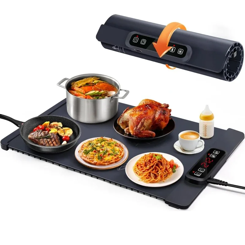 Electric tray temperature setting food heating pad foldable food heater, full surface heating within 10 seconds