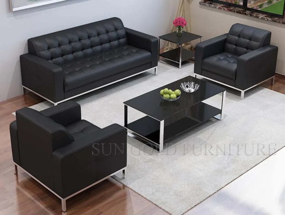 High Quality China Vintage Wood Leather Waiting Sofa for Office