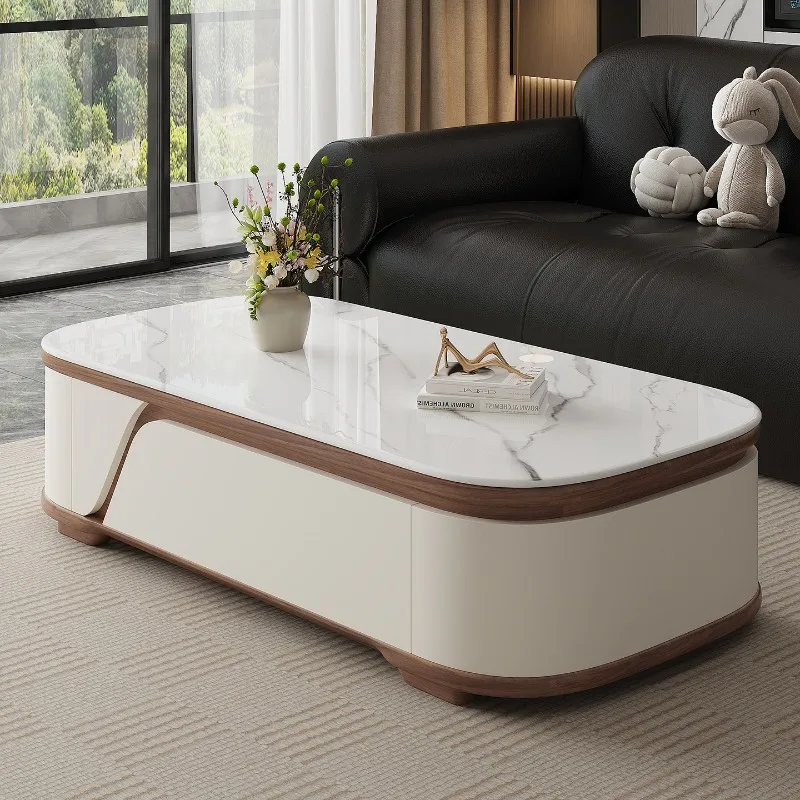Light Luxury Oval Microcrystalline Stone Coffee Table Modern Minimalist Living Room Stain Resistant Easy Clean Sturdy Home Use