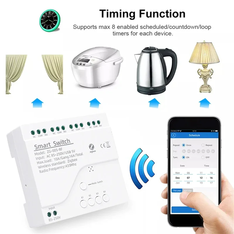 SYW-3X 4 Channels Tuya Zigbee Smart Switch Module RF433 Smart Home Automation DIY Breaker Wireless Relay Voice Control