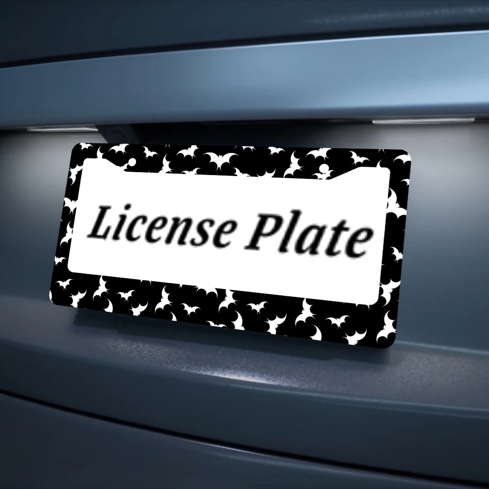 غطاء لوحة الترخيص للنساء أبيض وأسود إطارات لوحة الترخيص للرجال الخفافيش الكثيفة ملحقات السيارة المعدنية المصنوعة من الألومنيوم #5