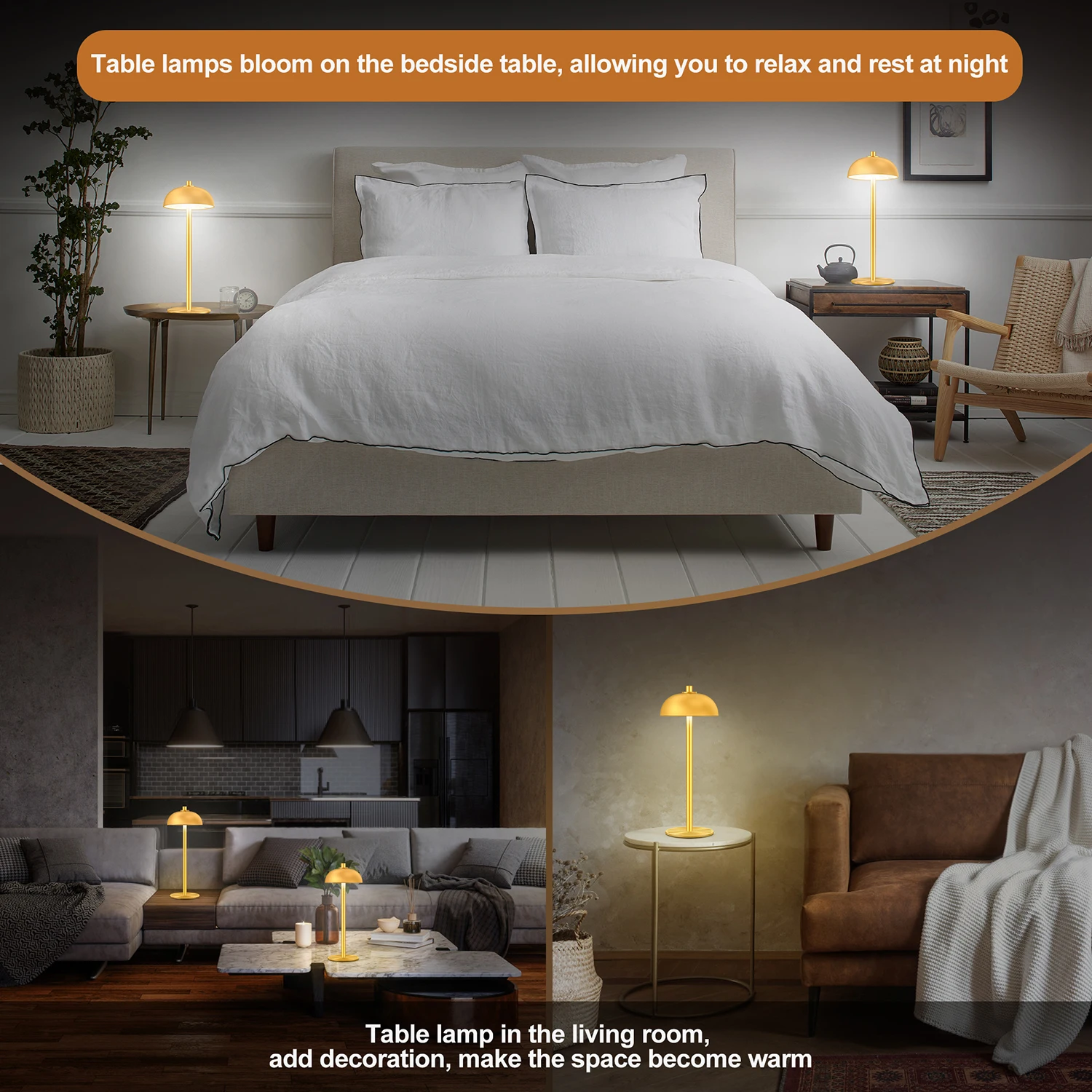 SUBORT Table Lamp for Bedroom Rechargeable Wireless Touch Lamp Camping Mushroom Creative Lamp Mood Light USB-C Desk Lamp