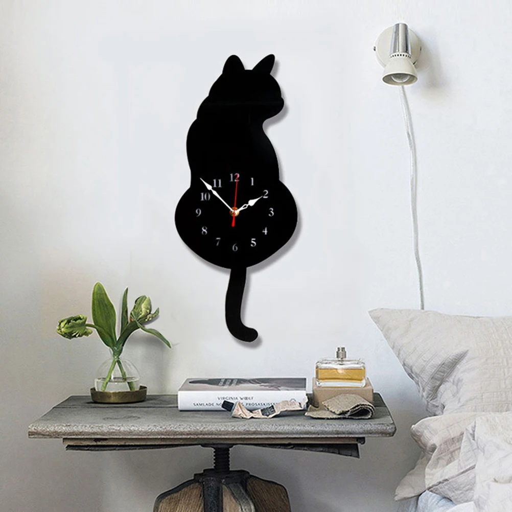

Cat Wall Clock Easy to Non Ticking Frameless Children's Room High-grade Gloss Decor Simple Small