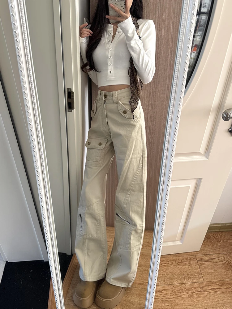Vintage American Retro Goth Pants Y2K Trousers Punk High Waisted Casual Streetwear Harajuku Subculture Style Autumn Fashion