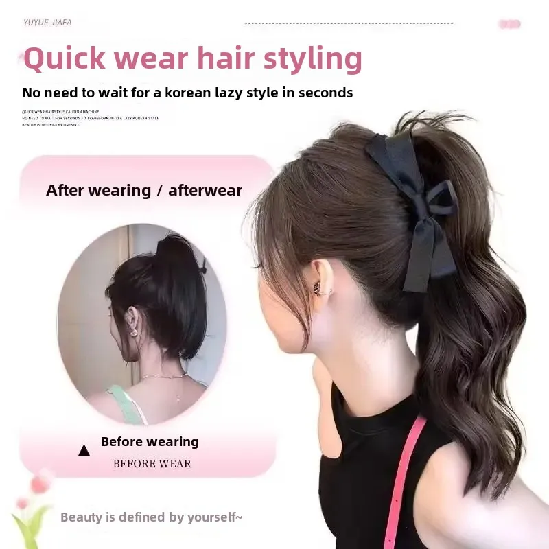 المرأة القوس عقدة عالية الذيل شعر مستعار ألياف الشعر الآسيوية اضافية طويلة الشعر الشباك شعر مستعار شعر مستعار ذيل عالية للشعر الكثيف