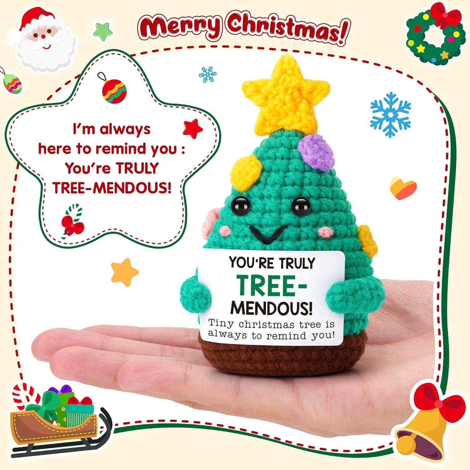 Mini Handmade Christmas Tree Crochet Decor Merry Inspirational Cheer Up Gifts for Sister Friends Mom Grandma Christmas Gifts