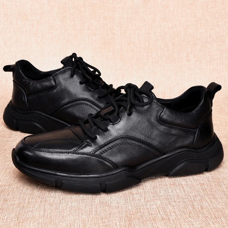 

Shoes for Men Genuine Leather Casual Shoes Black Flat Sport Shoes Street Cool Sneakers