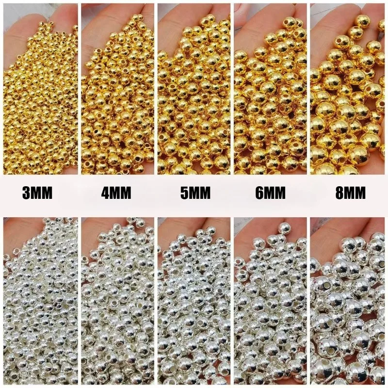 925 فضة الخرز 2 مللي متر-10 مللي متر 18 كيلو شغل مطلية بالذهب الخرز المستديرة ل سوار ذاتي الصنع قلادة القرط صنع المجوهرات