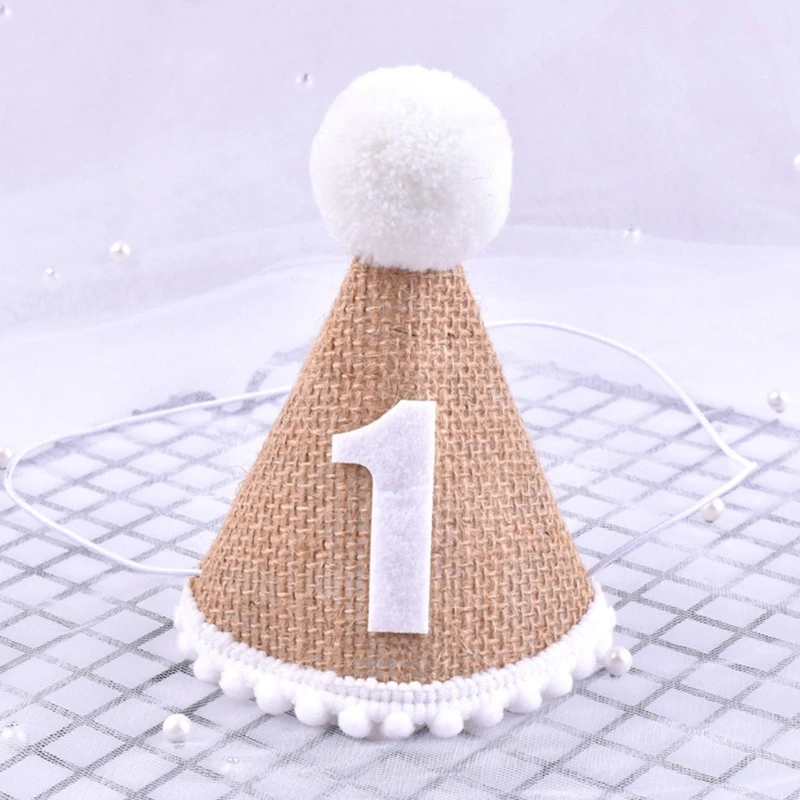 Accessoires de photographie pour nouveau-nés, couronne de bébé, chapeau d\'anniversaire, mini chapeau en lin, premier anniversaire pour 1-3 ans, 100