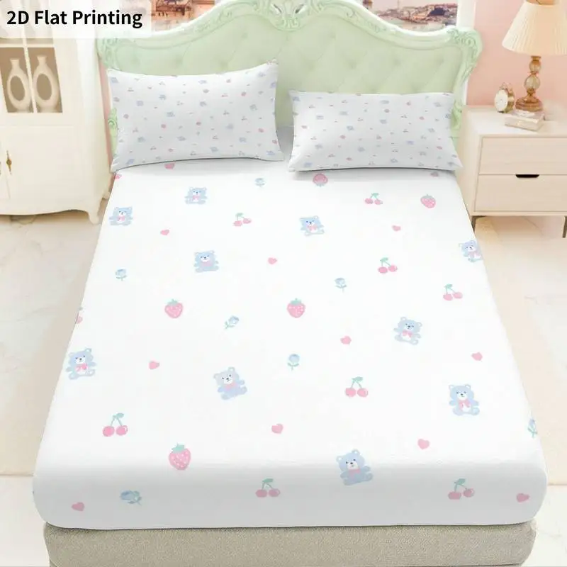 3Pcs Pasteldotspastelsquares Fitted Sheet Three Piece Set (1*Fitted Sheet + 2*Pillowcases, Coreless), Bedding Set.