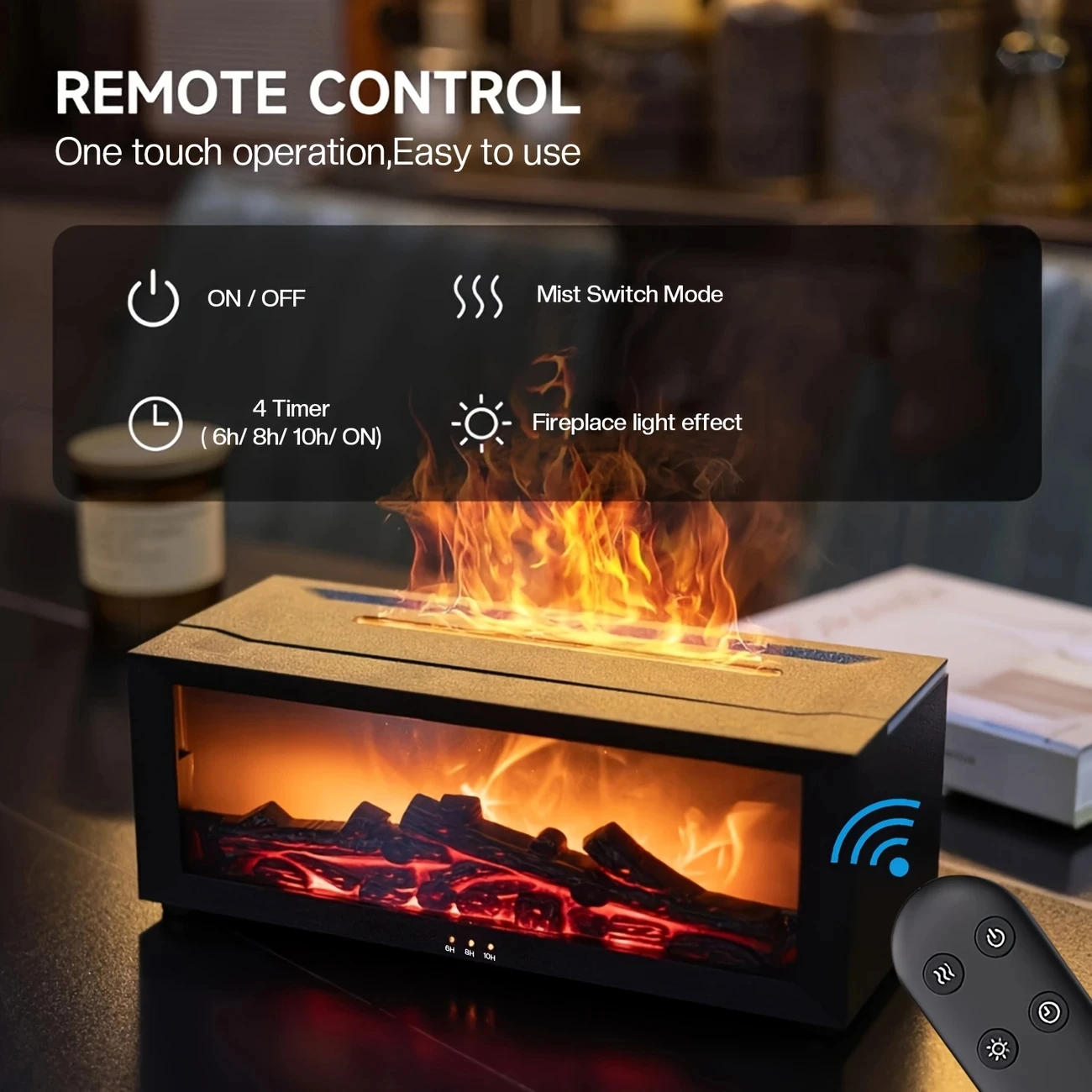 Fireplace Flame Diffuser, 9.47oz Cool Mist Air Humidifier With Remote And Timer, USB Powered  Diffuser With 2pcs Essential Oils,