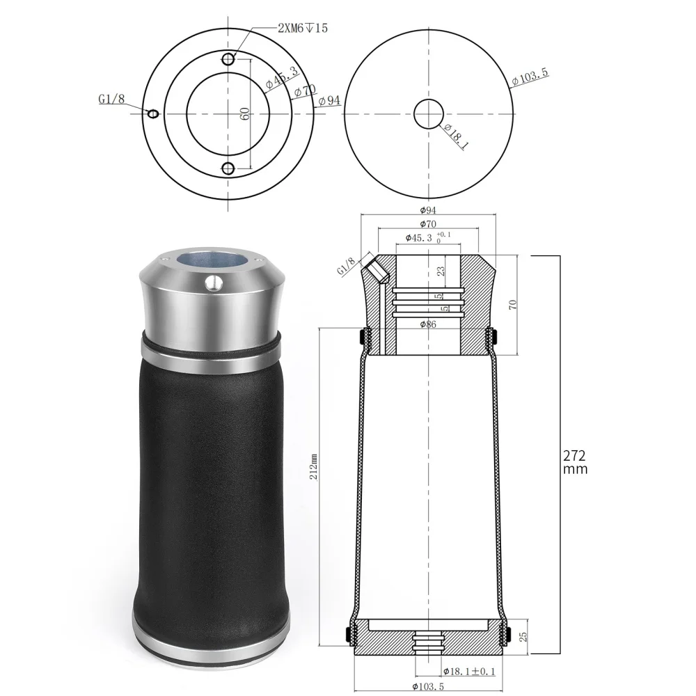Universal M45-18 Air Ride Suspension Bags Air Suspension Kit Bag Pneumatic Bag Shock Absorber With Aluminium Flange