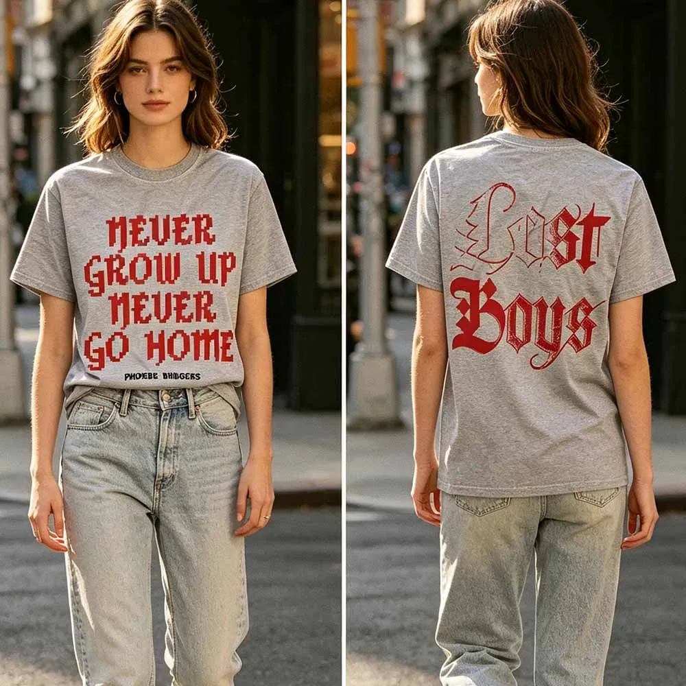 Футболка Lost Boys с принтом Phoebe Bridgers Never Grow Up Never Go Home, унисекс, уличная одежда, хлопковая летняя футболка с короткими рукавами, топ с принтом