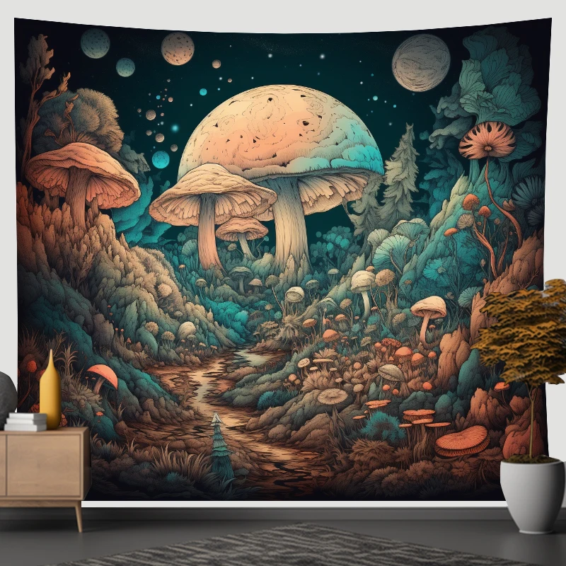 

Mushroom Tapestry for Living Room Wall Decoration Eco-friendly Polyester Tapestry with Bohemian Print for Real Nature Lover