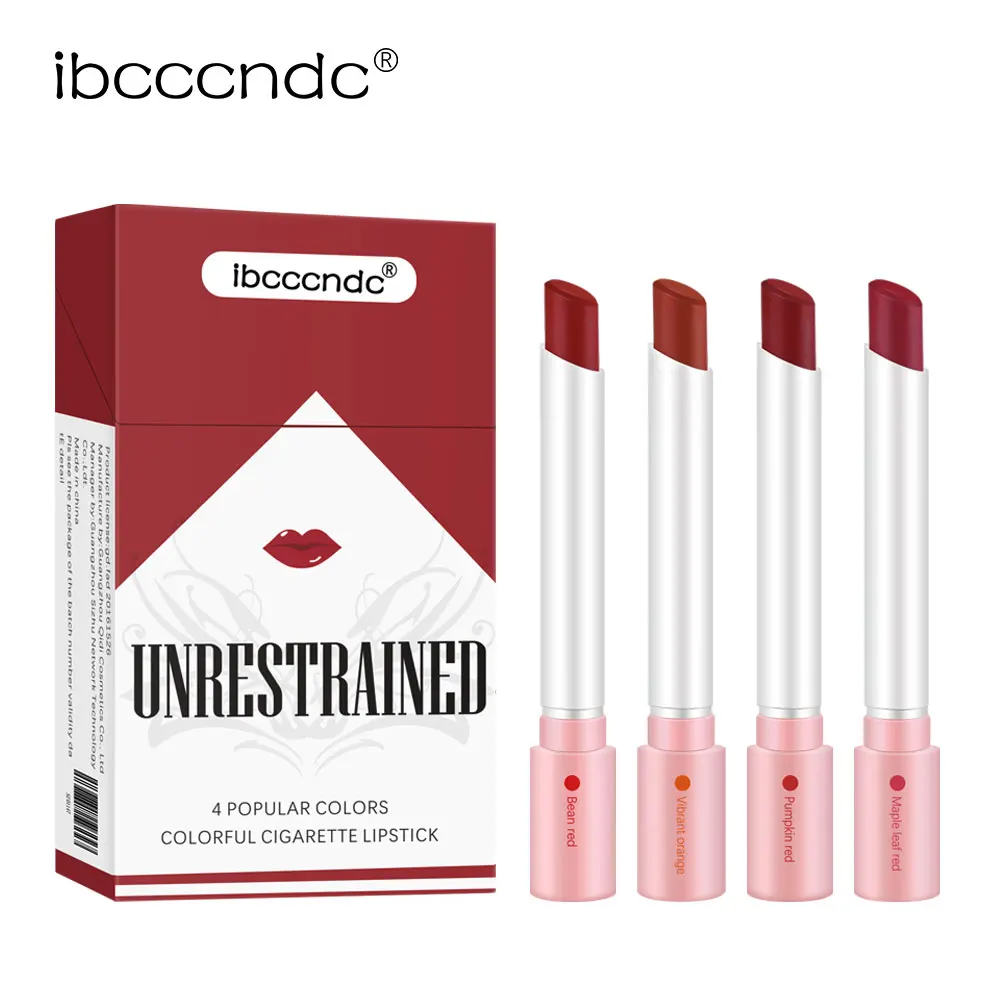 4 Shades Velvet Matte Cigarette Lipstick Set Long-Lasting Waterproof Non-Stick Highly Pigmented Unique Daily Lip Makeup Gift Set