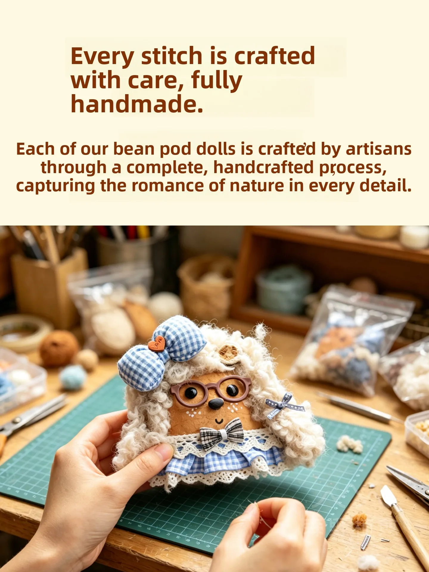Minozhe Bean Pod Doll Yunnan Handmade Plush  Cute Cartoon Bag Charm Fashionable Accessory Ideal Gift