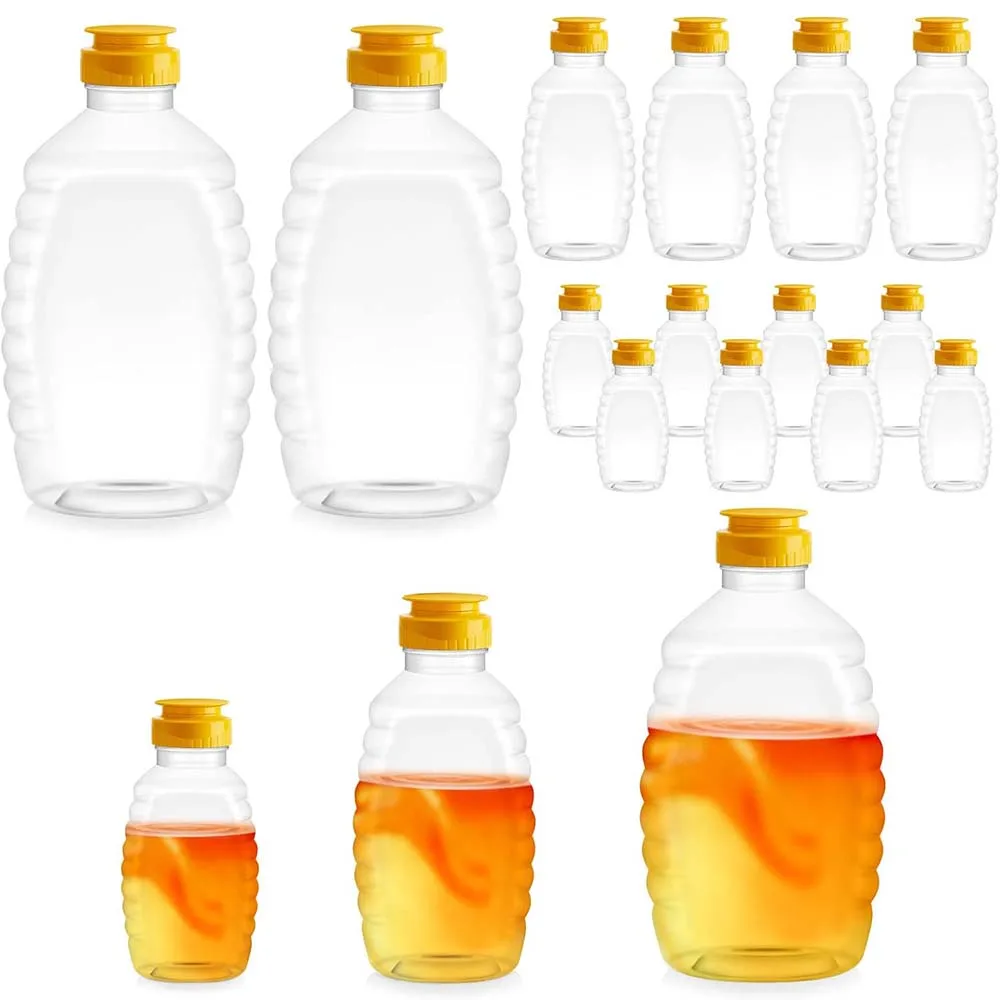 Clear Plastic Honey Bottles Squeeze Honey Bottle Container Holder Flip Lid for Storing/Dispensing,Refillable Honey Container