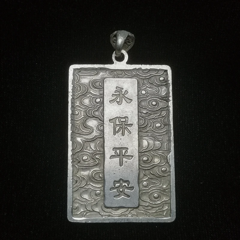 YIZHU CULTUER ART Size 6 × 3.4 cm Old China Tibet Silver Carving Dragon Buddha Statue Necklace Pendant Gift