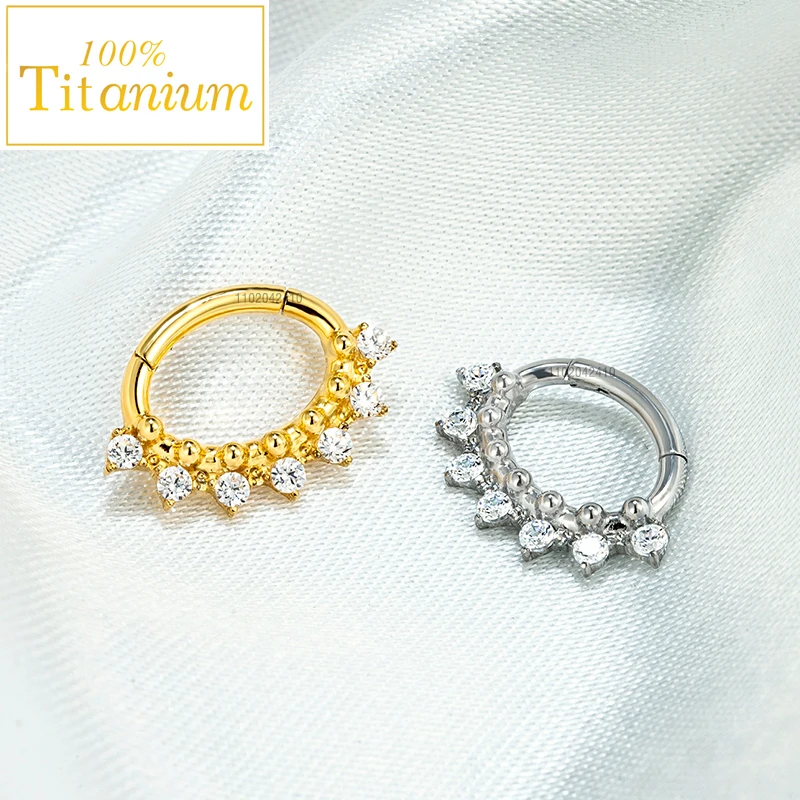 

ASTM F136 Titanium Hoop Septum Piercing Nose Ring Zircon Cartilage Helix Daith Earring Plating Tragus Clicker Nariz Body Jewelry
