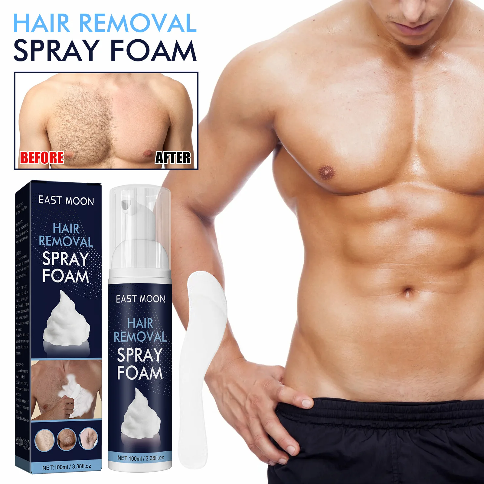 East Moon-espuma de depilación para hombres, pulverizador de depilación rápida para piernas, axila, pelos de pecho, suave, no daña la piel