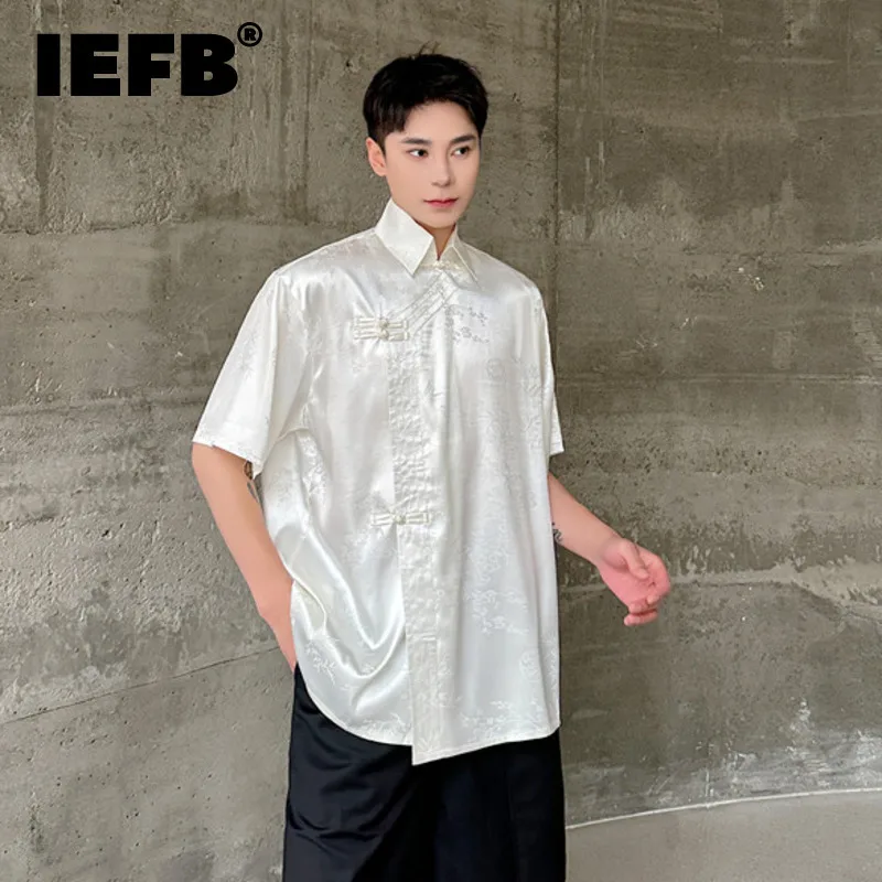 

IEFB Chinese Style Loose Men's Shirts Casual Turn-down Collar Short Sleeve Printing Male Clothes New Chic Summer 2024 9C6126