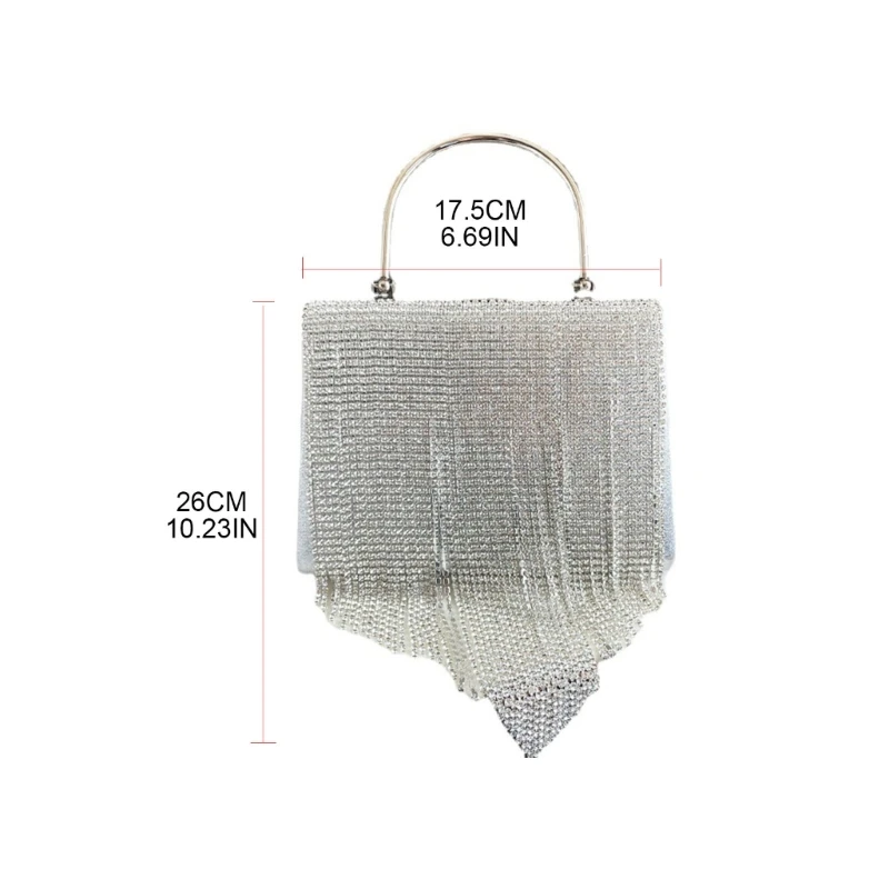 Women Rhinestone Tassel Evening Handbag Luxury Diamond Box Lady Elegant Party Prom Wedding Clutch Purse Chain Strap Shoulder Bag