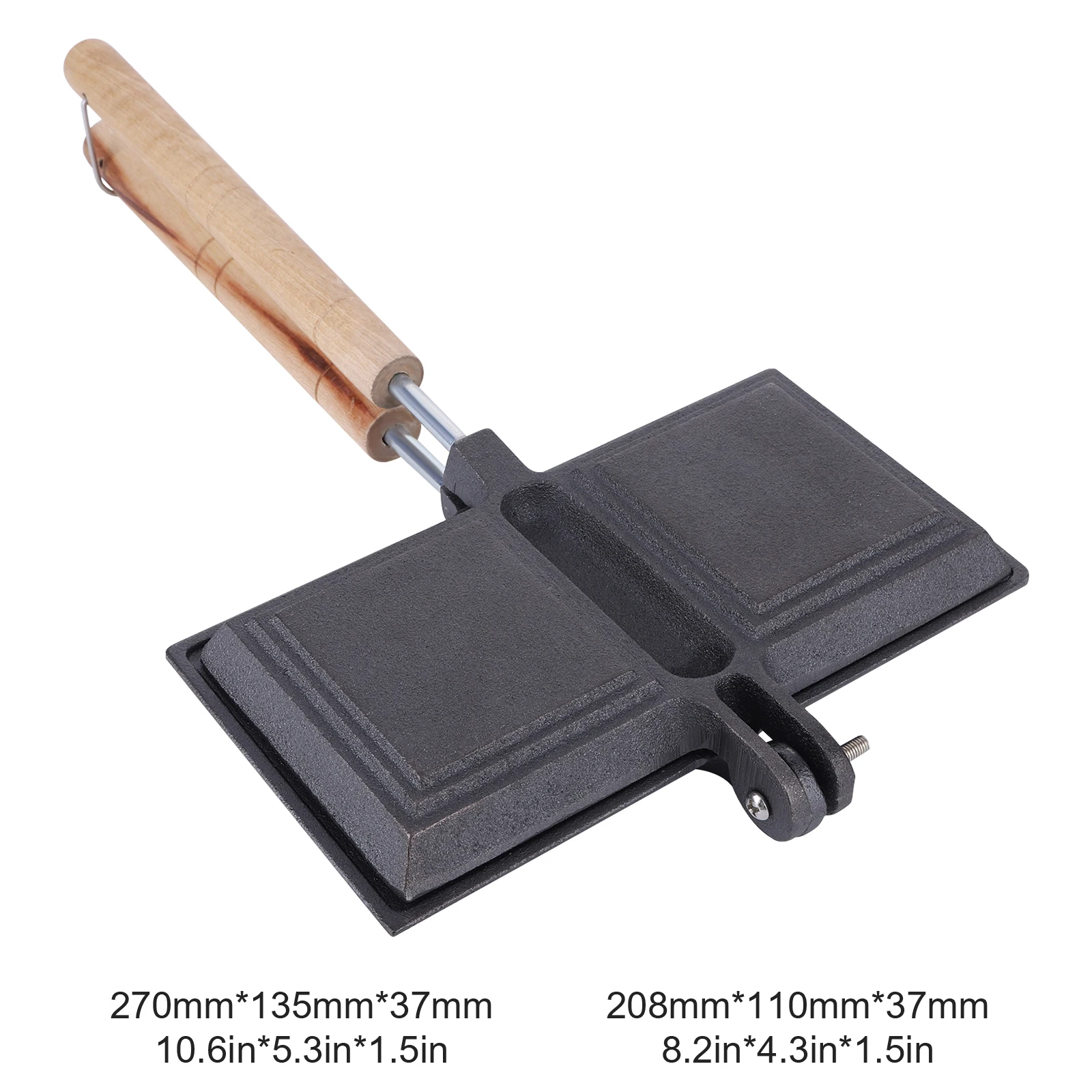 Cast Iron Sandwich Hand Toaster Double Sided Sandwich Toaster with Long Handle Removable for Breakfast Pancakes Toast Omelets