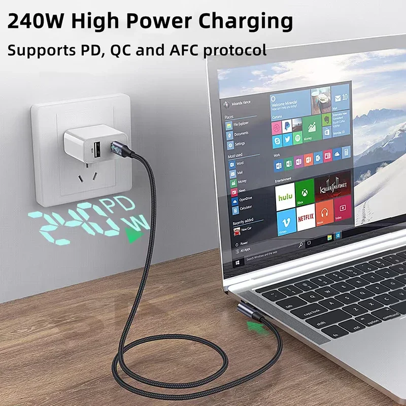 Type-C USB4 5A 240W PD Fast Charging Braid Cord with Power Digital Display 40Gbps Thunderbolt3 8K@60Hz Data Cable for Macbook PC