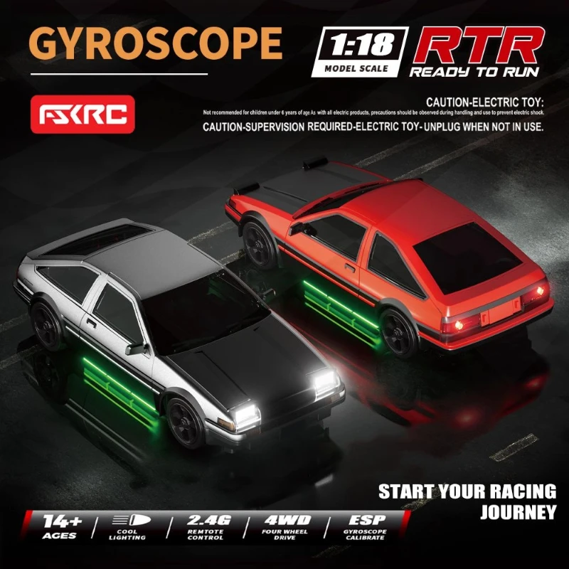 Drift Rc Car 4x4 Hb Giocattoli 1:18 Ae86 Modello di auto da corsa con giroscopio Eps Simulazione Lanciare la lampada Desigh Kid per i regali di compleanno