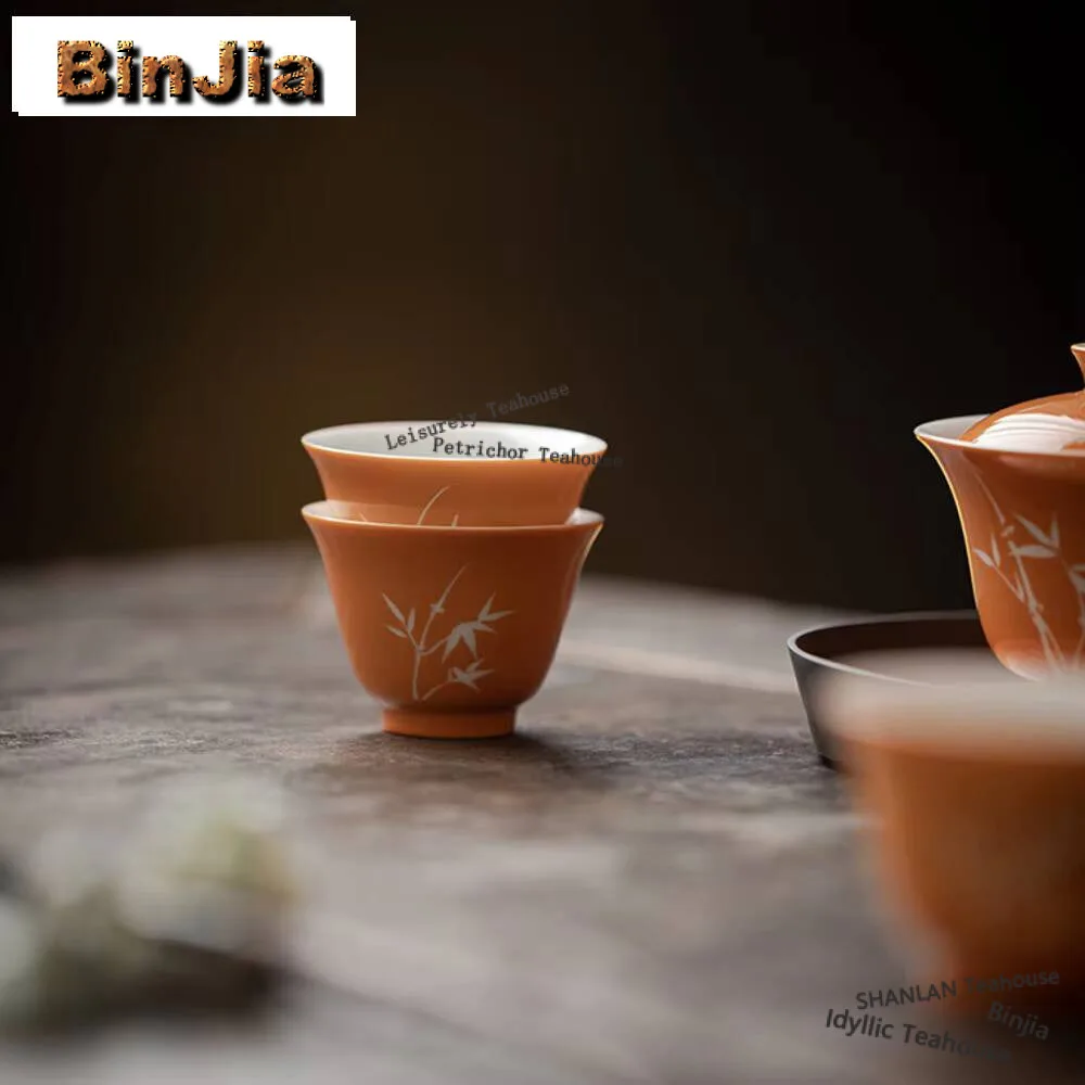 

2pc/set Hand-painted Bamboo Thin Body Porcelain Teacup Handmade Alum Red Tea Cups Small Smelling Master Mug Kung Fu Teaset 50ml