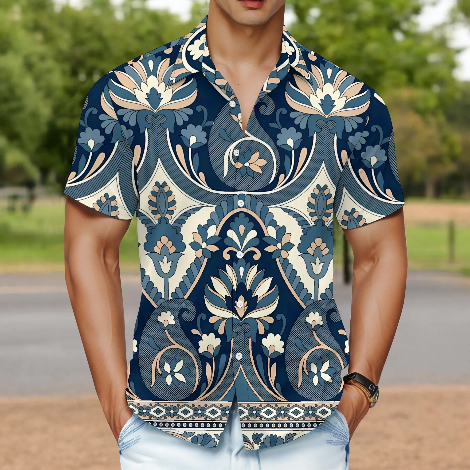 

YEAE Floral Pattern Print Shirt for Men Summer Casual Short Sleeve Top