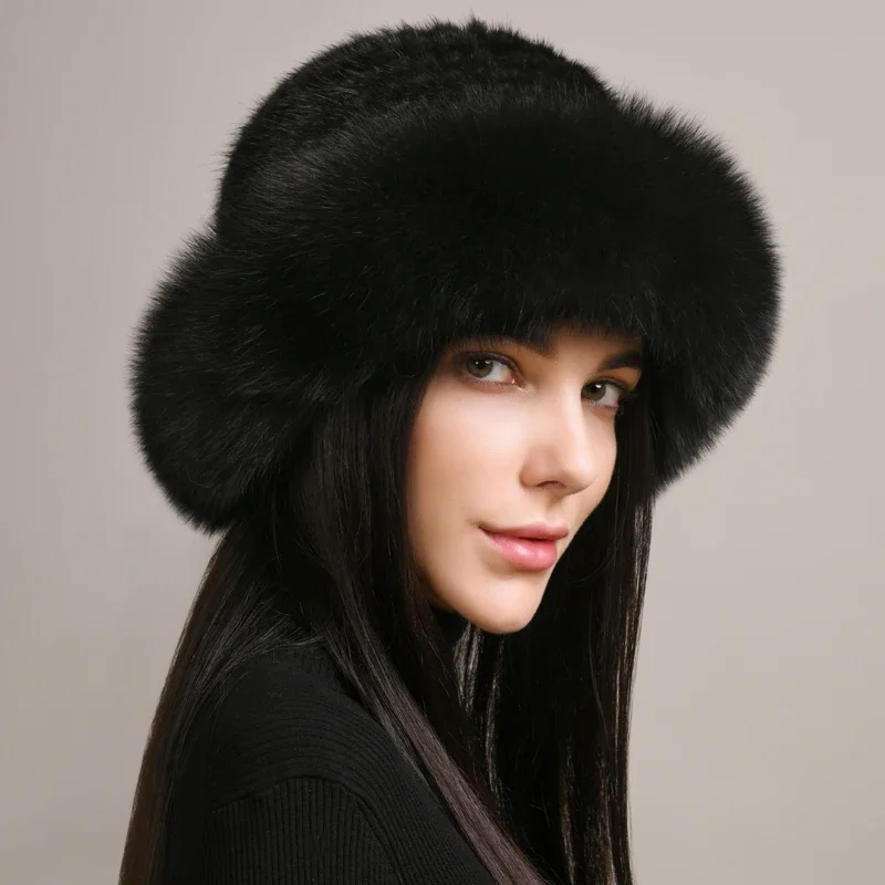 

Шапка из натурального меха норки женская, роскошная модная зимняя вязаная шапка ручной работы, теплые облегающие шапки из натурального Лисьего меха