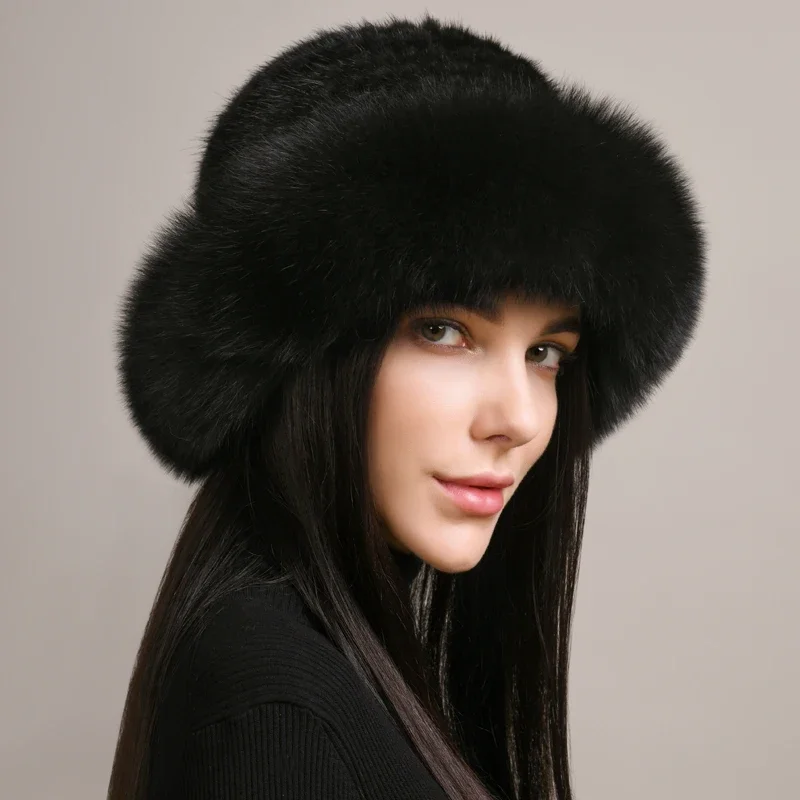 New Genuine Real Natural Knitted Mink Fur Hat Cap Luxury Women Handmade Knit Fashion Winter Headwear Warm Real Fox Fur Beanies