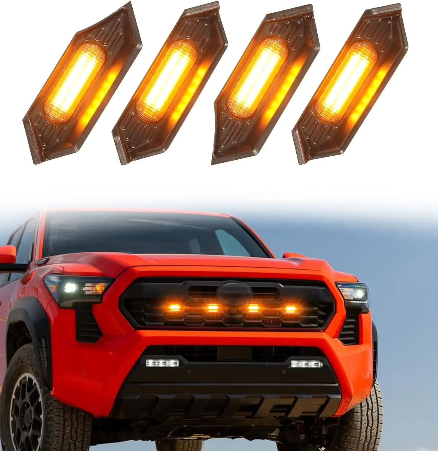 

Direct-Snap LED Grill Lights for 2024-2026 Toyota Tacoma 4th Gen, Fits TRD Sport/Off Road/PreRunner (Amber)