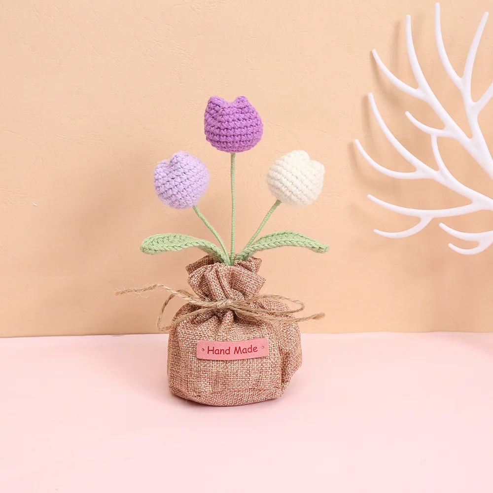 Handgewebter Blumentopf, Liebliche Gestrickte Blumen, Kreative Kunstpflanze im Topf, Dekoration für Schreibtisch und Bücherregal, Geschenk für Freunde – Detail 4