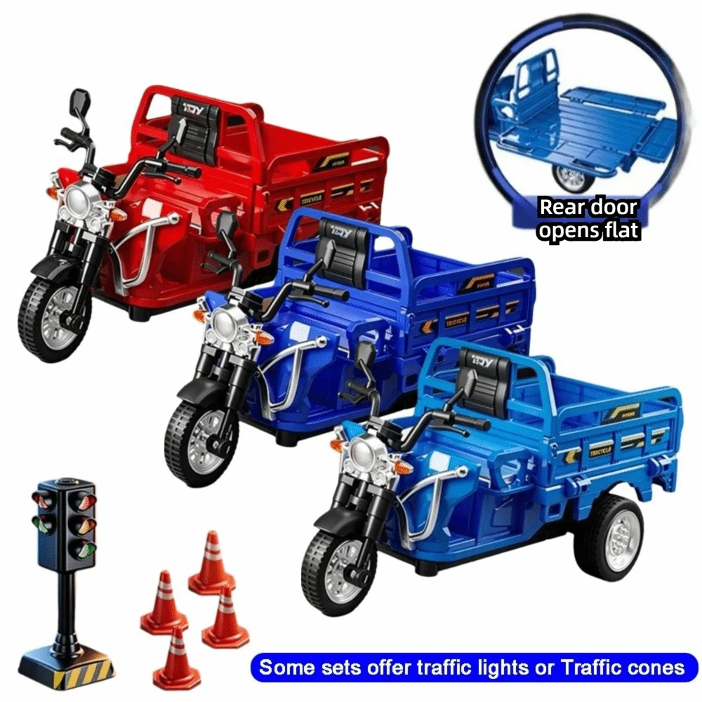

Plastic Simulation Tricycle Toy Openable Seat Steerable Front Pull Back Truck Inertia Driving Inertia Tricycle Model Kids Toys